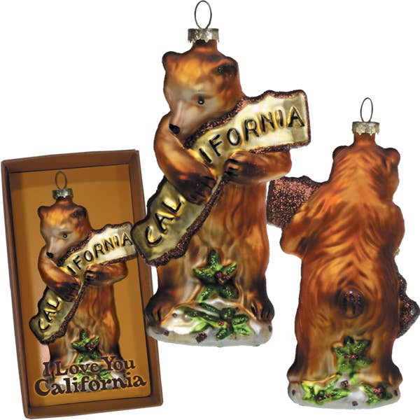 SF Mercantile - CA Bear Hug Glass Christmas Ornament