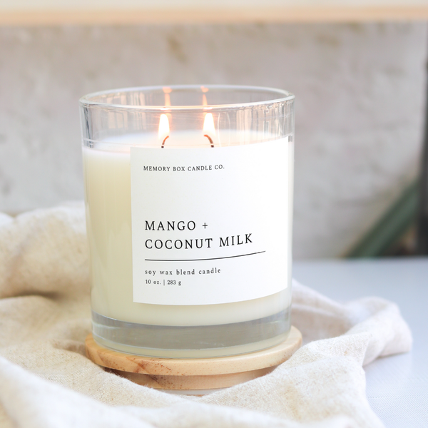 Memory Box Candle Co. - Mango + Coconut Milk - 10 oz. Clear Glass Soy Candle