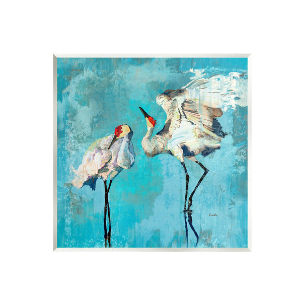 Stupell Industries - Cranes on Blue Abstract Plaque Art