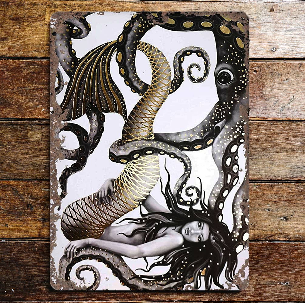 The British Metal Signs Company - Mermaid Octopus-  Metal Sign Plaque - Sea Bathroom 2: 6x8inch