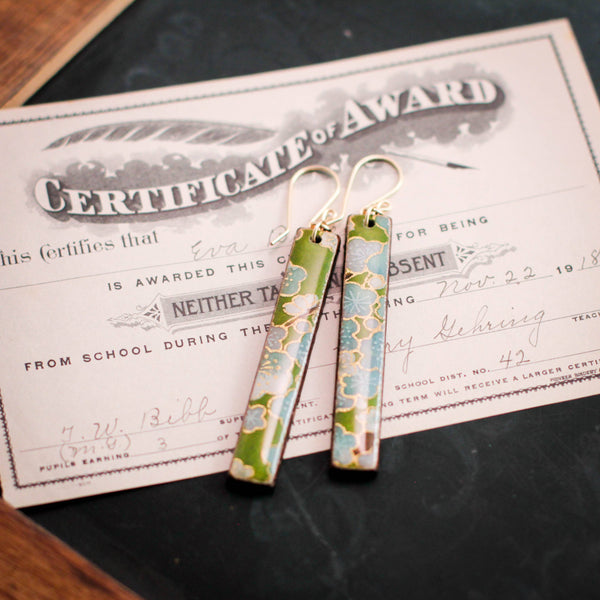 No Man's Land - Green Floral Bar Earrings