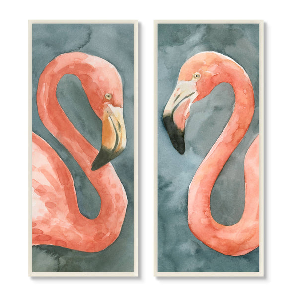 Stupell Industries - Watercolor Pink Flamingo Pair Animal Portrait 2pc Plaque Art