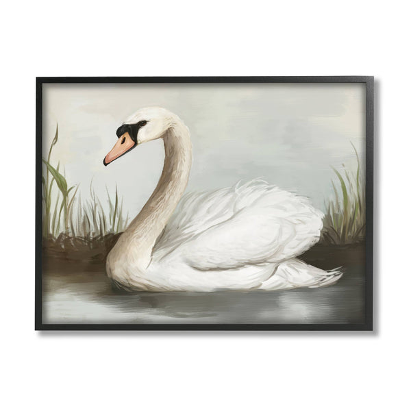 Stupell Industries - Swan in Pond Painting Framed: Black