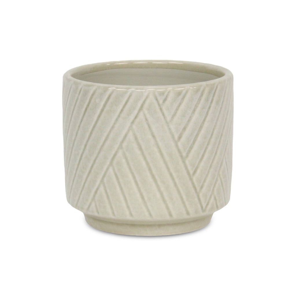 Cheungs Home Decor - Parlora Crossed Diagonal Pattern Ceramic Pot - White: Medium