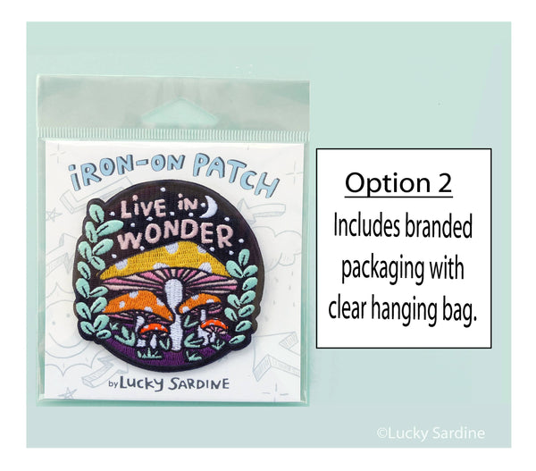Lucky Sardine - Live In Wonder, Magic Mushroom Embroidered Iron-On Patch: Yes (Include Retail Packaging)