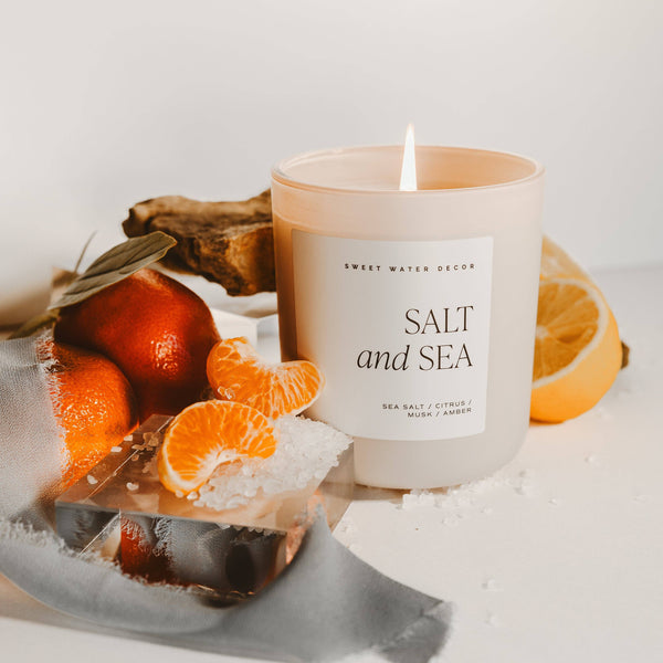 Sweet Water Decor - Salt & Sea 15 oz Soy Candle, Matte Jar -  Home Decor & Gifts