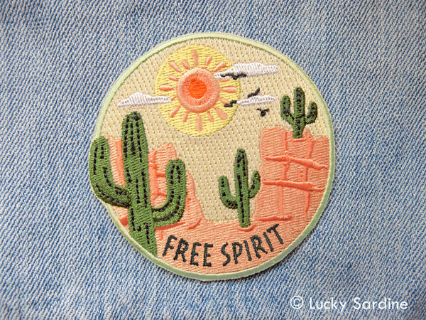Lucky Sardine - Free Spirit Desert Cactus, Sun Embroidered Iron-On Patch: Yes (Include Retail Packaging)