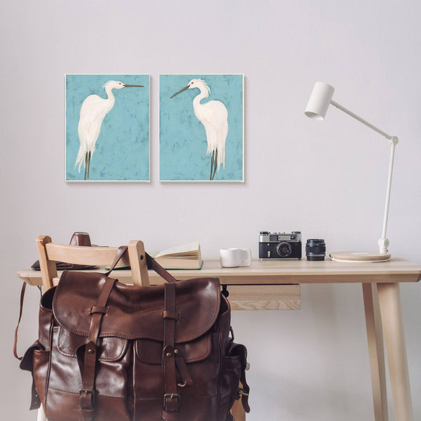 Stupell Industries - Nautical Heron Birds Blue 2pc Plaque Art: 2 Pieces, each 10 x 15