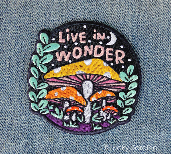 Lucky Sardine - Live In Wonder, Magic Mushroom Embroidered Iron-On Patch: Yes (Include Retail Packaging)