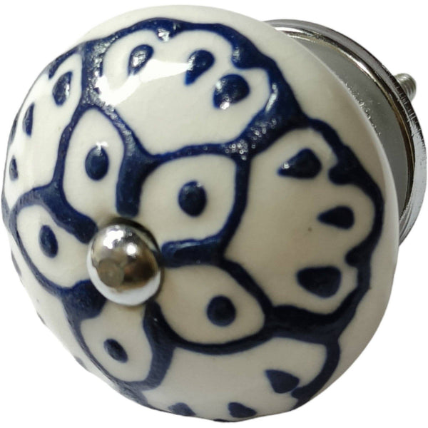 NACH - Ceramic Round Blue Knob, Blue / White
