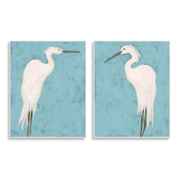 Stupell Industries - Nautical Heron Birds Blue 2pc Plaque Art: 2 Pieces, each 10 x 15