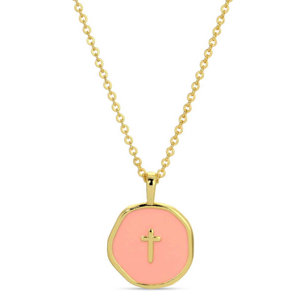 Splendid Iris - Tiny Cross Pendant Necklace: ROSE