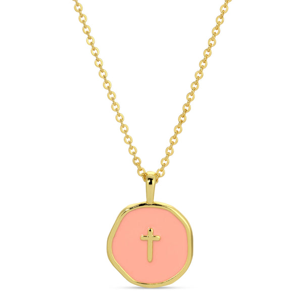 Splendid Iris - Tiny Cross Pendant Necklace: ROSE