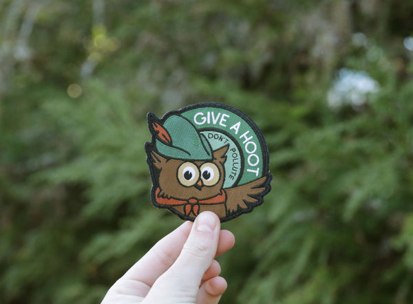 Squatchy - Woodsy Owl, Give a Hoot Don't Pollute, Iron  on Woven Patch