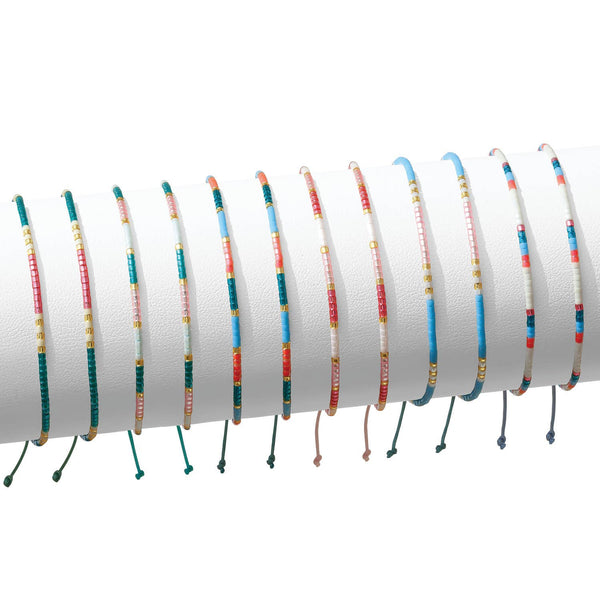 Splendid Iris - Set/12 Miyuki Delica Adjustable Bracelets: Brights