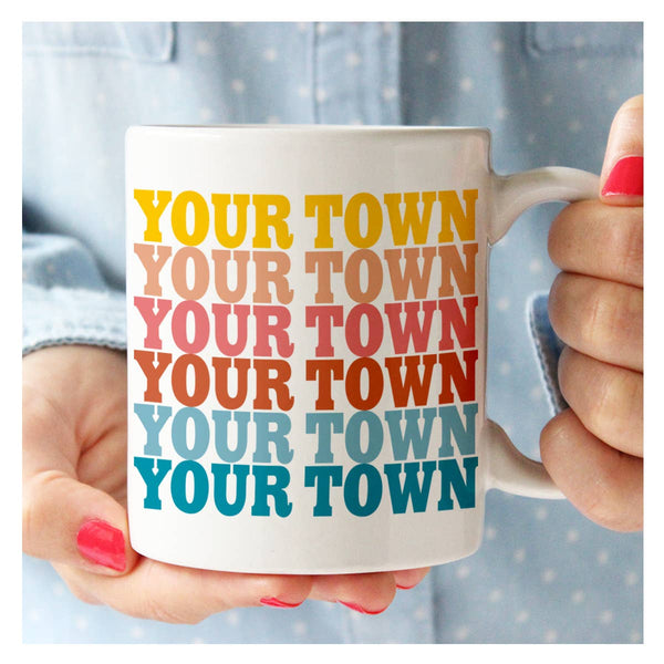 Rock Scissor Paper - Personalized City Ceramic Mug - Supergraphics name drop: Brights (01)