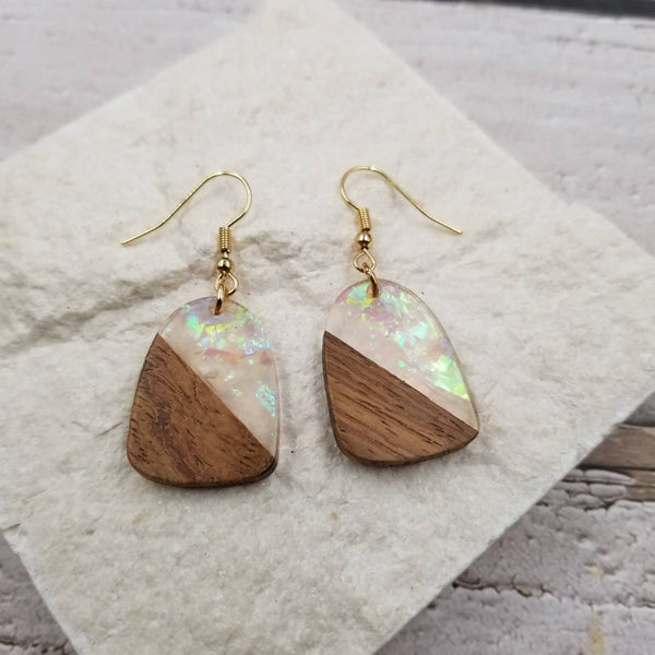 Treasure Wholesale - Wood & Resin Gold Foil Earrings: Transparent