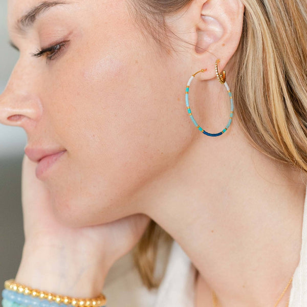 Splendid Iris - Miyuki Delica Hoop Earrings: Blue/teal