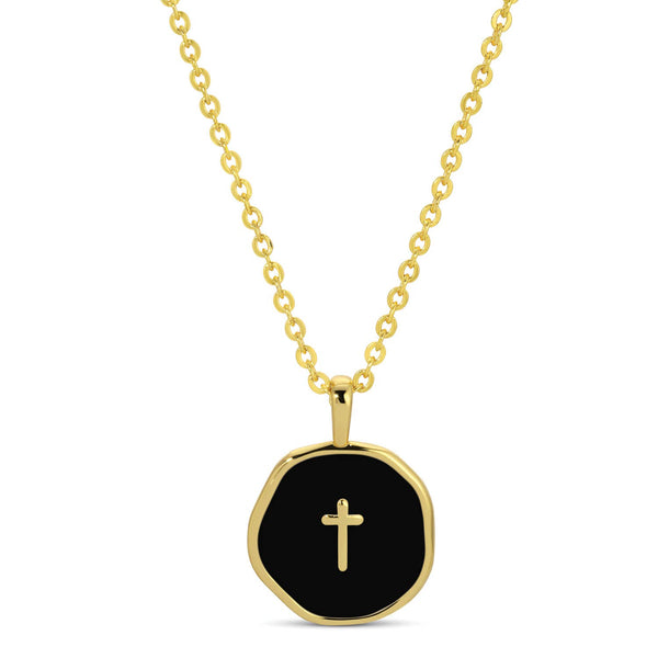 Splendid Iris - Tiny Cross Pendant Necklace: Black