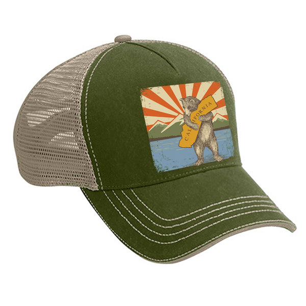 SF Mercantile - CA Mountain Bear Trucker Hat: Olive/Khaki