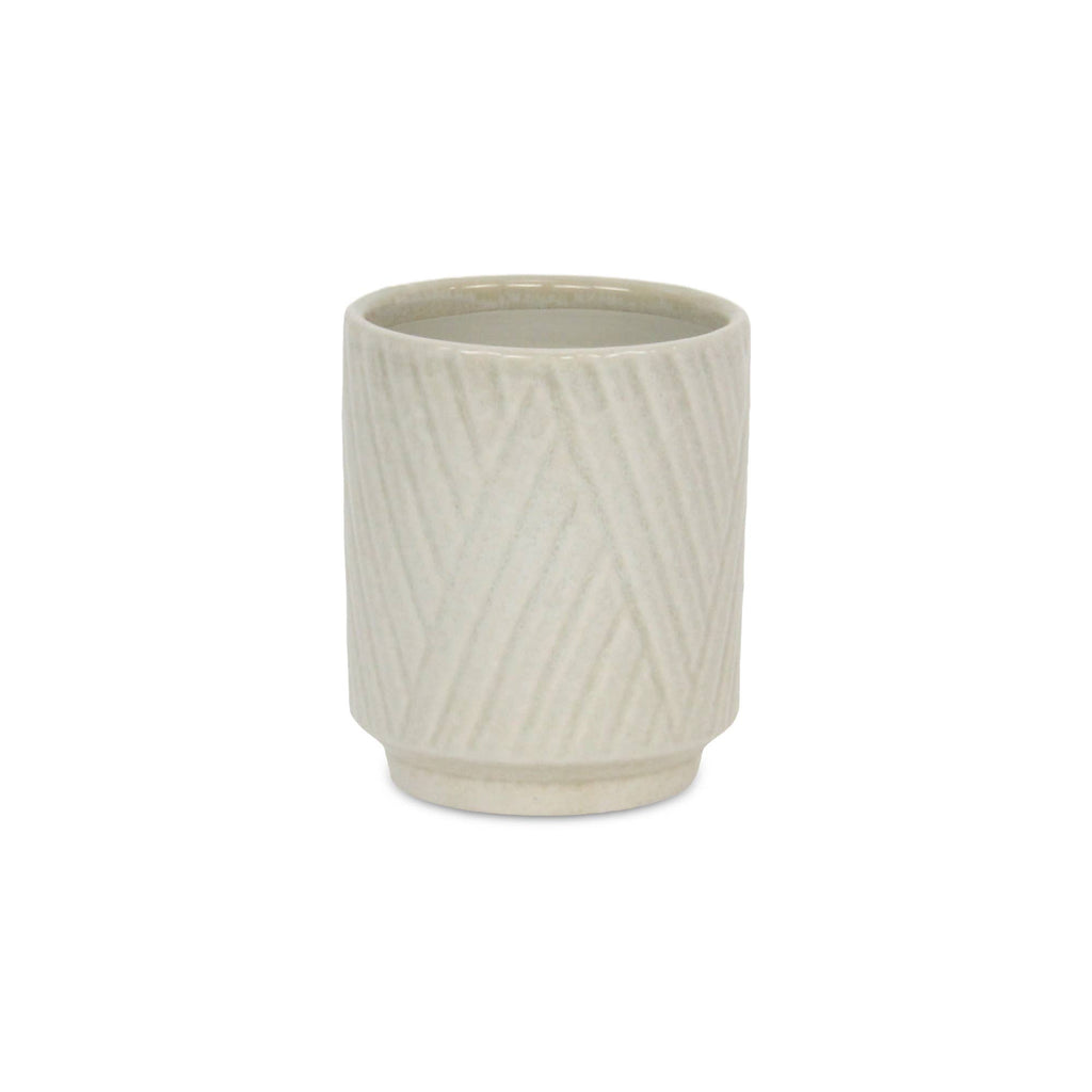 Cheungs Home Decor - Parlora Crossed Diagonal Pattern Ceramic Pot - White: Small