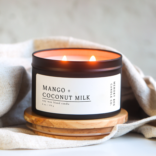 Memory Box Candle Co. - Mango + Coconut Milk - 6 oz. Matte Black Soy Candle Tin