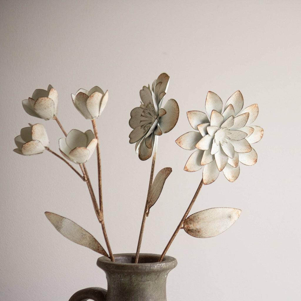 Foreside Home & Garden - Abeline Set of 3 Antique White Metal Floral Stems