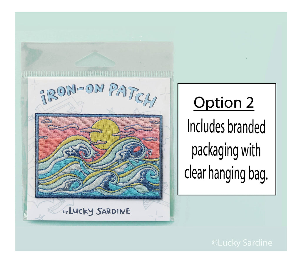 Lucky Sardine - Ocean Waves & Sunset, Surfing Embroidered Iron-On Patch: Yes (Include Retail Packaging)