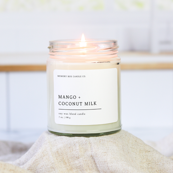 Memory Box Candle Co. - Mango + Coconut Milk - 7 oz. Clear Glass Soy Candle