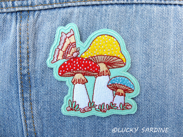 Lucky Sardine - Mushroom Moth, Shrooms & Butterfly Embroidered Iron-On Patch: Yes (Include Retail Packaging)