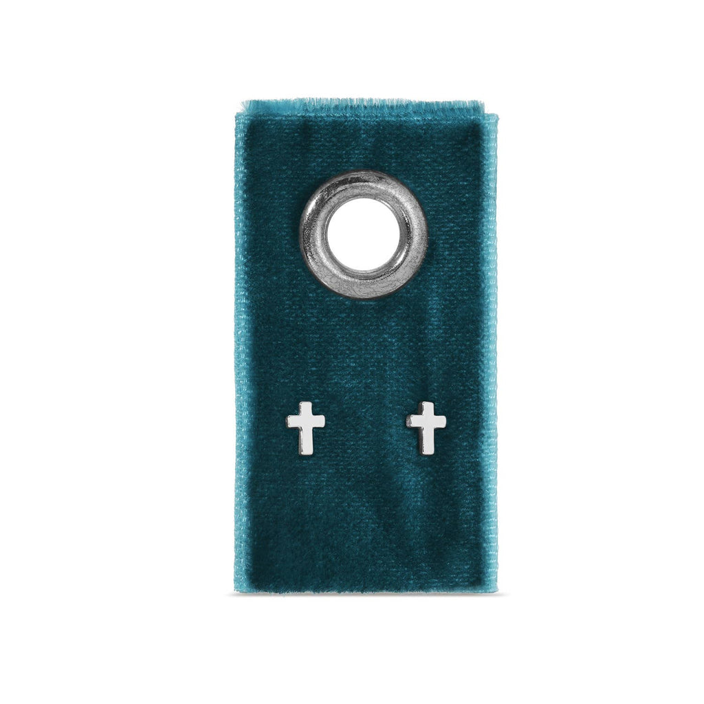 Splendid Iris - Small Cross Studs on Velvet Gift Tag: Silver