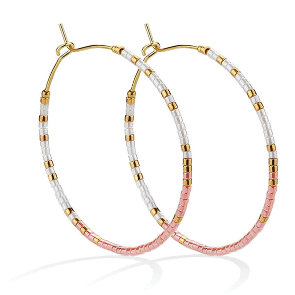 Splendid Iris - Miyuki Delica Hoop Earrings: White/Pink