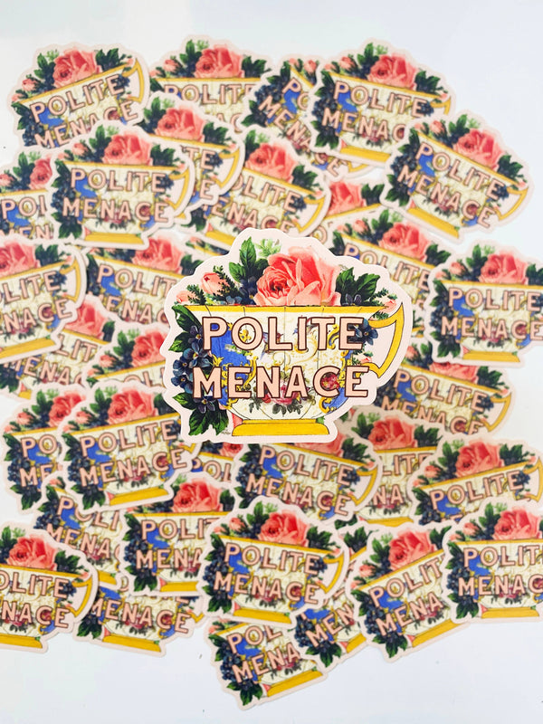 The Coin Laundry - Polite Menace Teacup Funny Sticker - Our Flag Means Death