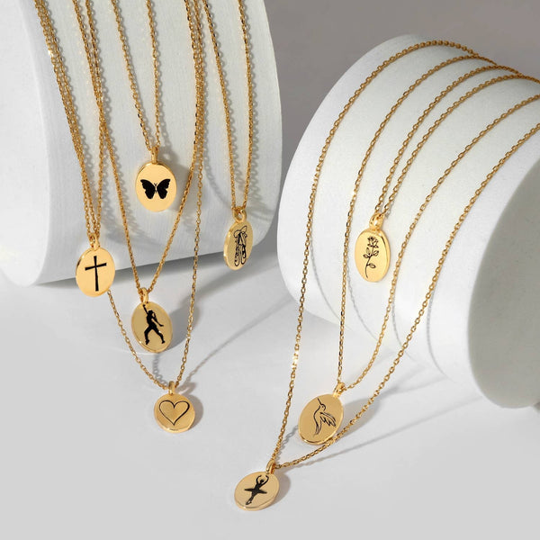 Splendid Iris - Etched Heart Oval Pendant Necklace