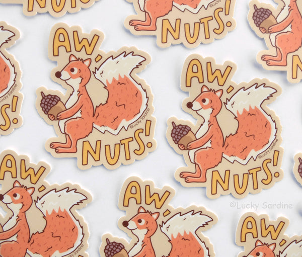 Lucky Sardine - Squirrel Aw Nuts, Cute Forest Friend, Acorn Vinyl Sticker