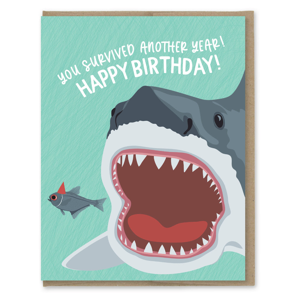 Modern Printed Matter - Survived Another Year Funny Shark Birthday Card