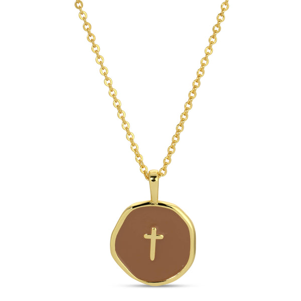Splendid Iris - Tiny Cross Pendant Necklace: Black