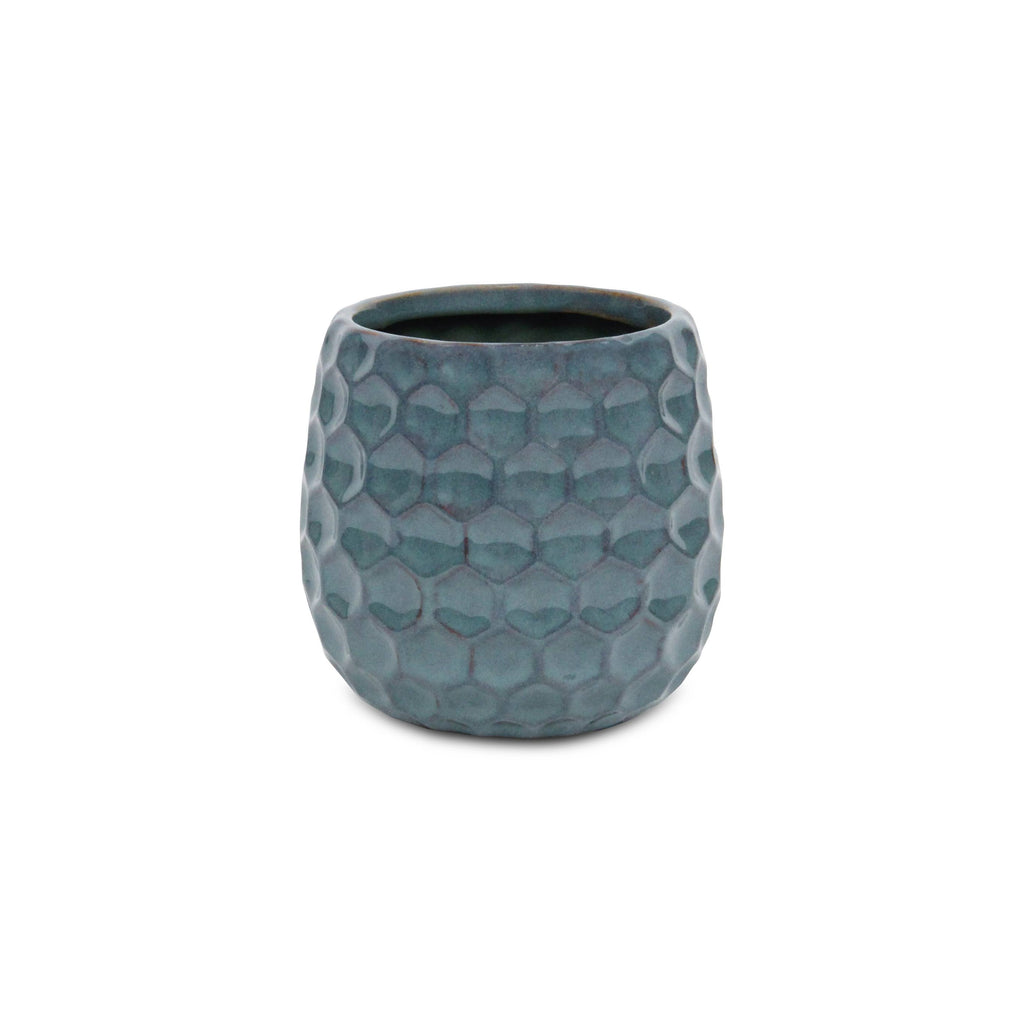 Cheungs Home Decor - Blue Hexagon Patterned Ceramic Planter: Medium