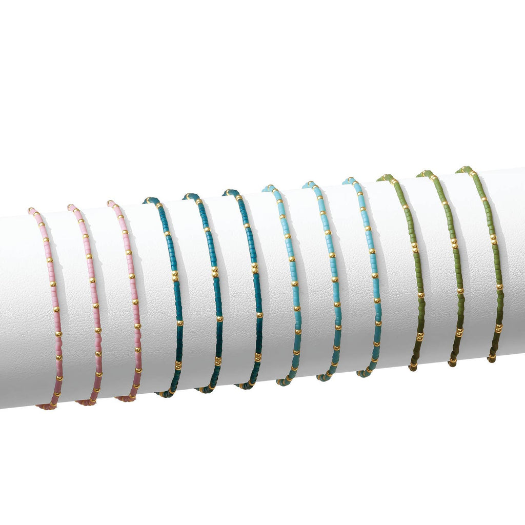 Splendid Iris - Set/12 miyuki delica stretch bracelets: Soft Colors