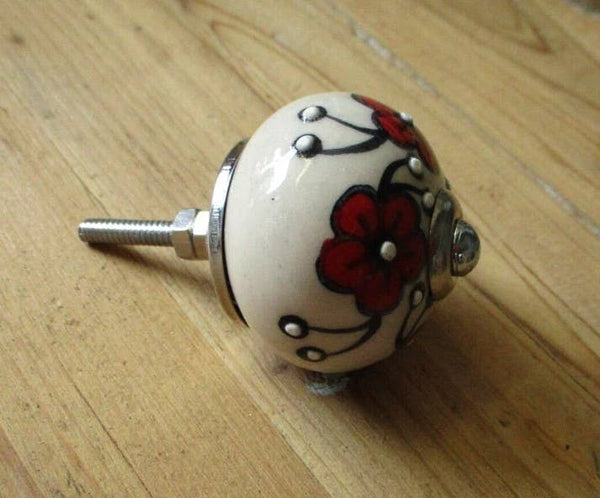 Midwest Craft House - CERAMIC ROUND RED FLOWER AND LEAF KNOBS