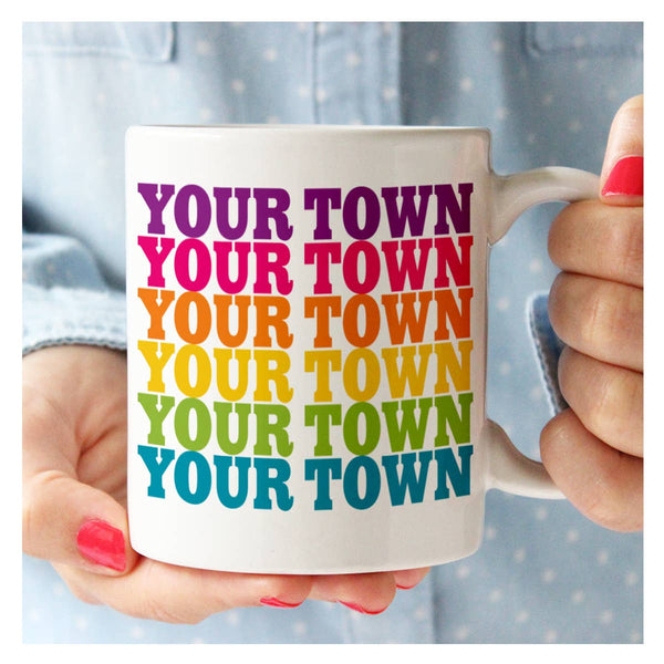 Rock Scissor Paper - Personalized City Ceramic Mug - Supergraphics name drop: Brights (01)