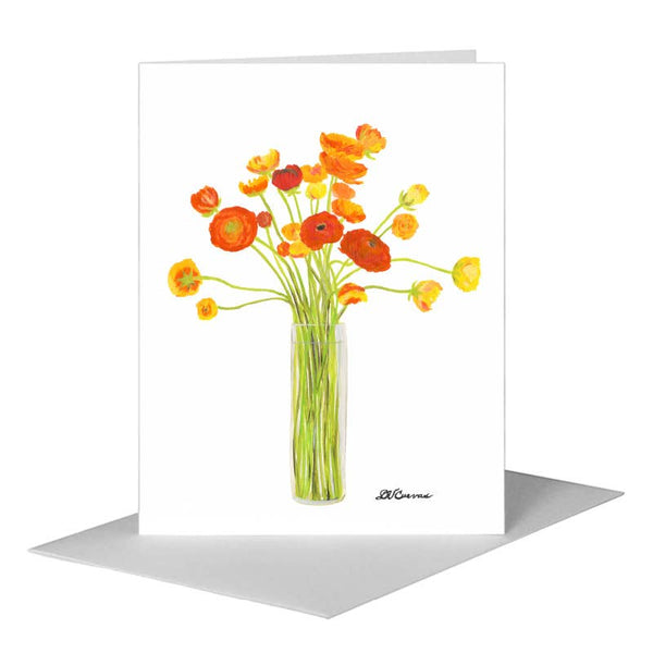 Printed Canvas - Ranunculus In Vase, Greeting Card (7923): A2 Card