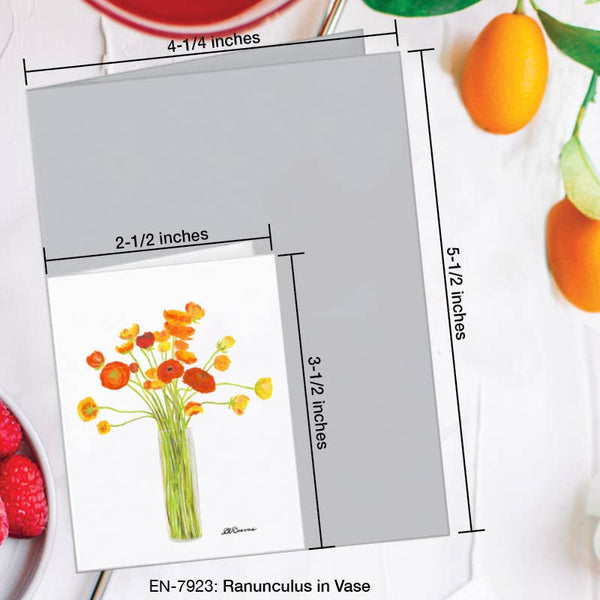 Printed Canvas - Ranunculus In Vase, Greeting Card (7923): A2 Card
