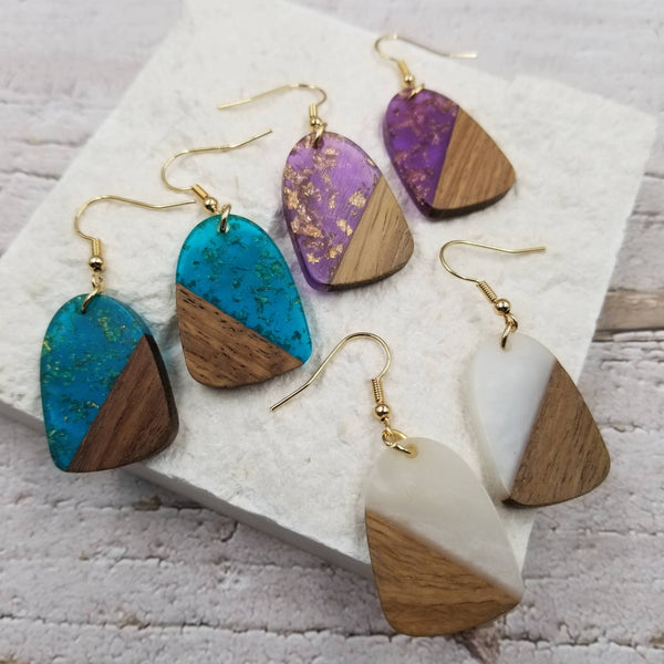 Treasure Wholesale - Wood & Resin Gold Foil Earrings: Transparent