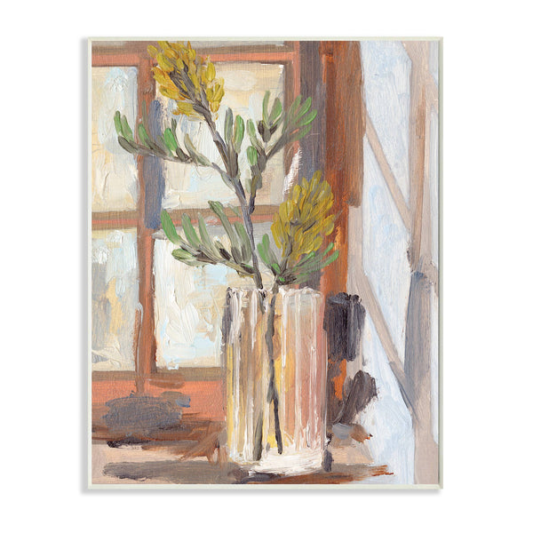Stupell Industries - Charming Yellow Floral Jar Window Sill Flowers Wall Plaque: 10x15