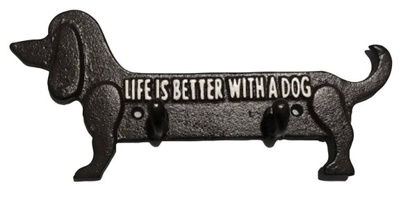 NACH - Dachshund 2 hooks, "Life is better with a dog", Black, 10.3