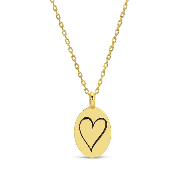 Splendid Iris - Etched Heart Oval Pendant Necklace