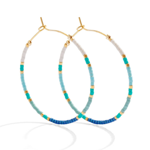 Splendid Iris - Miyuki Delica Hoop Earrings: Blue