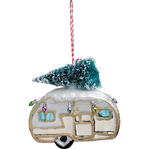 Primitives by Kathy - Glass Camper And Tree Ornament