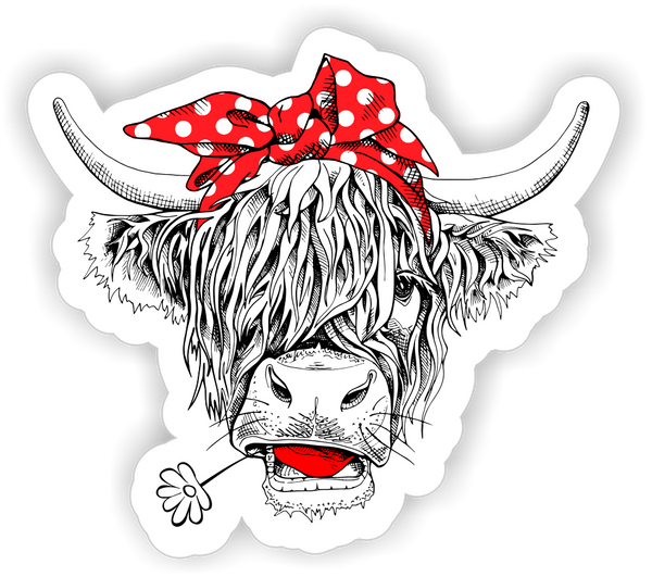 Mad River - Highland Cow Sticker with Daisy / Decal